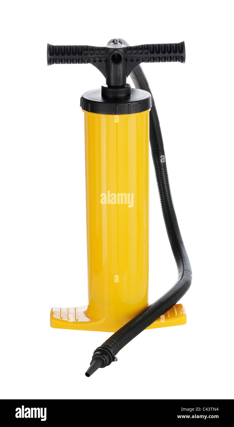 Manual air pump for inflating airbeds, beach balls etc. Stock Photo