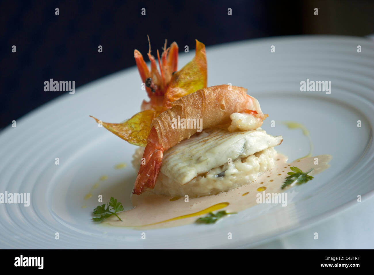 Nouvelle cuisine gourmet fish and seafood dish Stock Photo Alamy