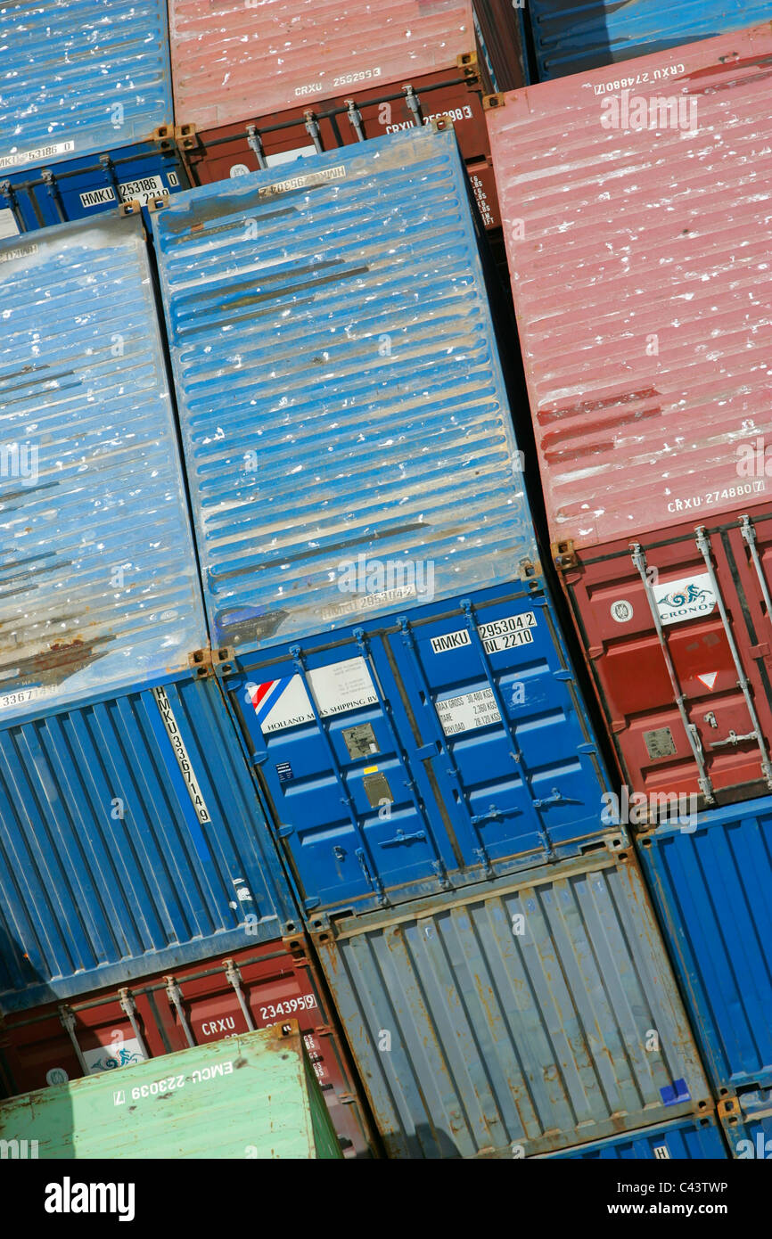 Stacked shipping cargo containers Stock Photo