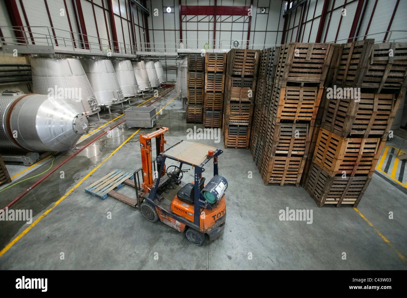 Forklift truck in warehouse Stock Photo