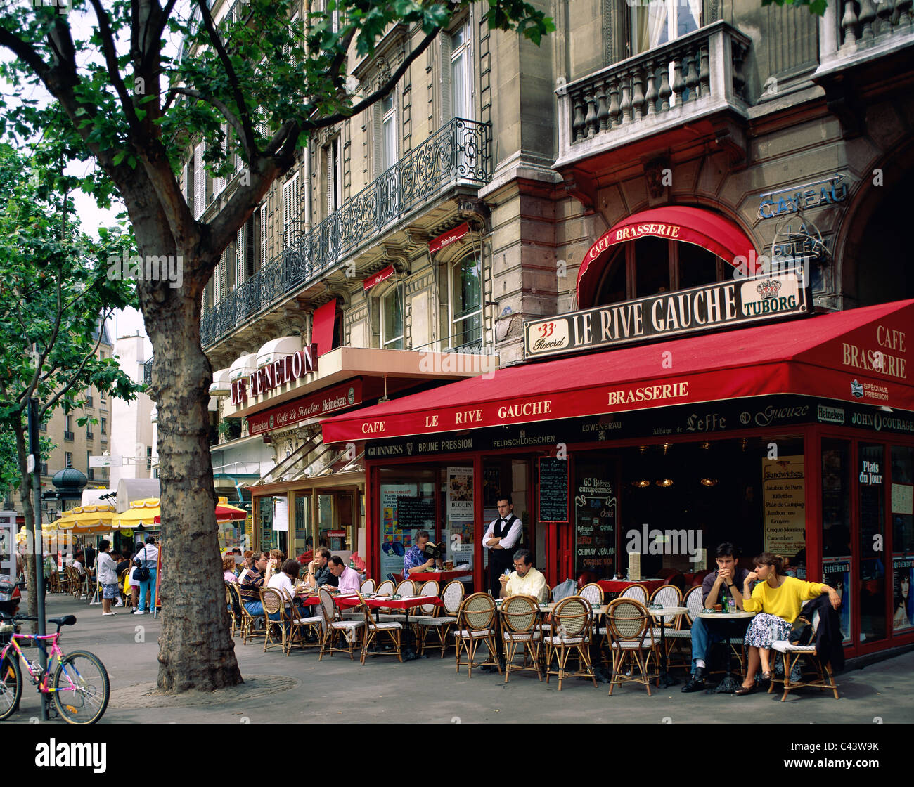 Brasserie, France, Europe, Holiday, Landmark, Left bank, Outdoor café, Paris, Rive gauche, Tourism, Travel, Vacation, Stock Photo
