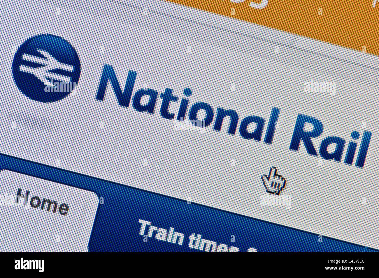 Close up of the The National Rail logo as seen on its website. (Editorial use only: print, TV, e-book and editorial website). Stock Photo