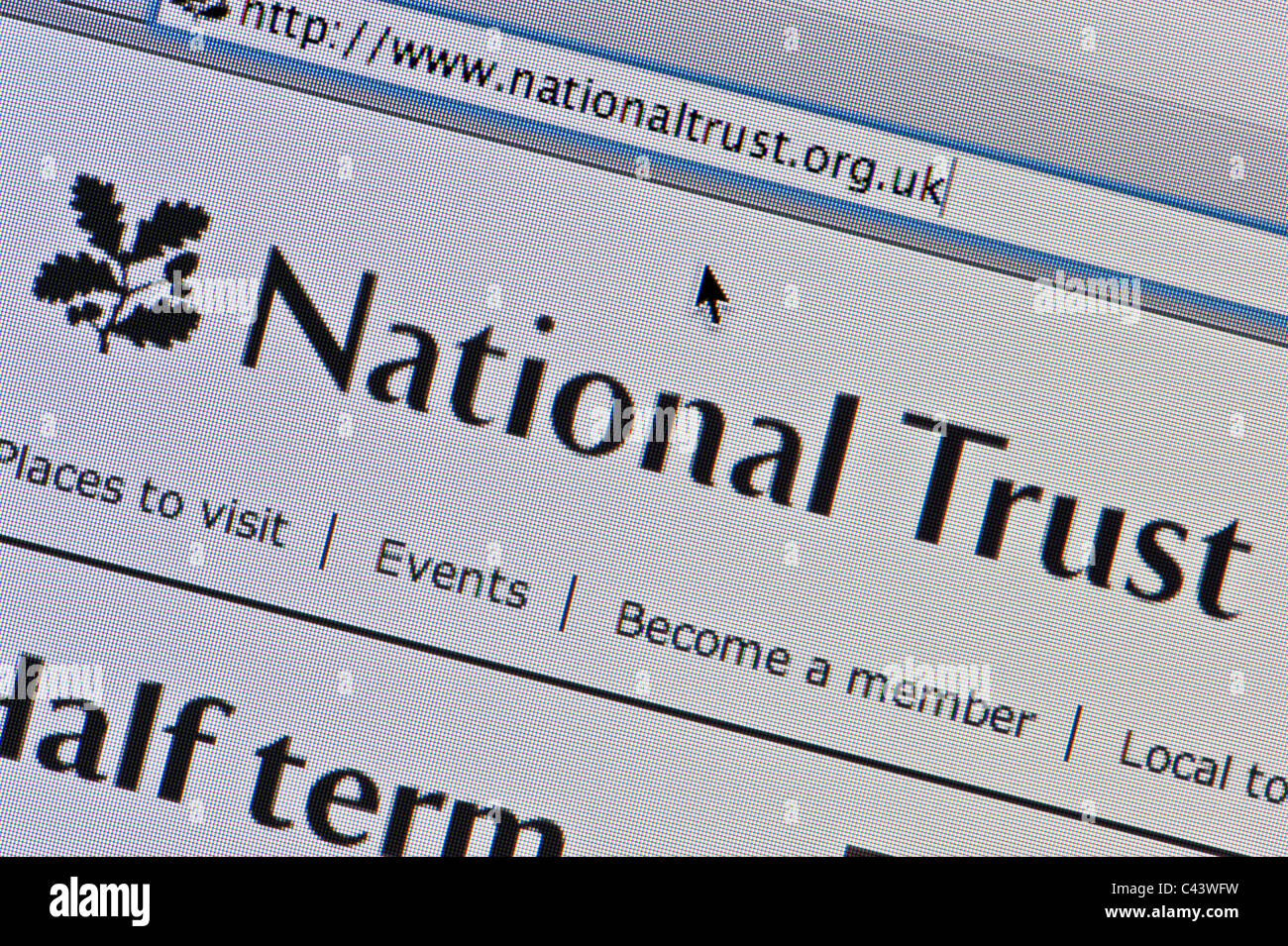 Close up of the National Trust logo as seen on its website. (Editorial use only: print, TV, e-book and editorial website). Stock Photo