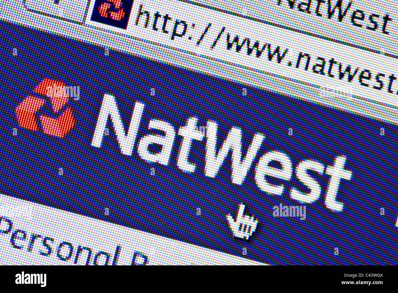 Close up of the NatWest logo as seen on its website. (Editorial use only: print, TV, e-book and editorial website). Stock Photo