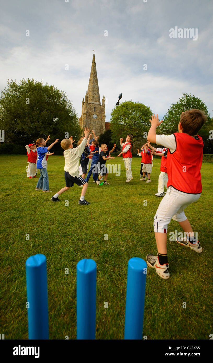 Chiddingly youth cricket team in a training session at their ground in East Sussex, UK Stock Photo