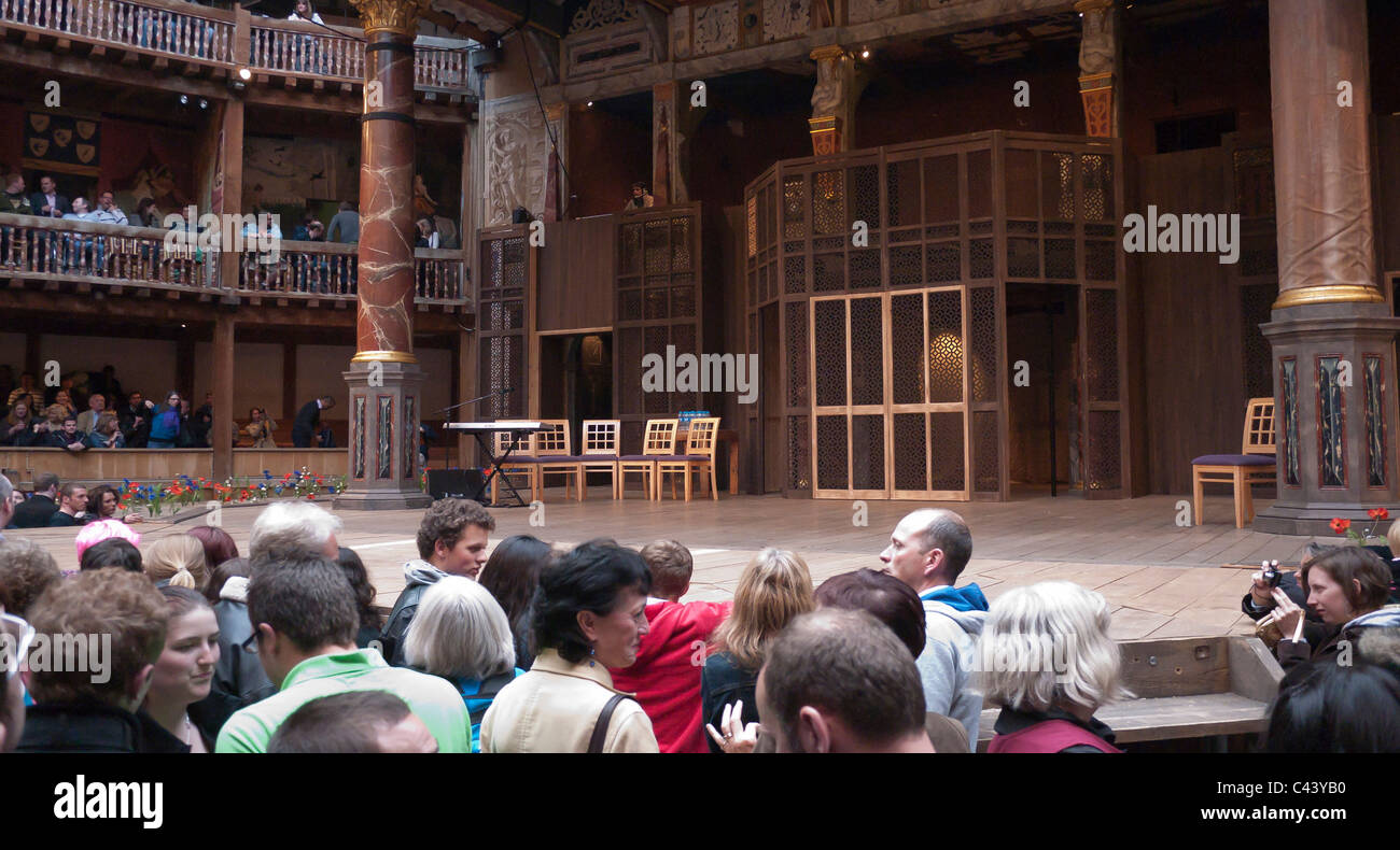 The stage of Shakespeare's Globe Theatre, Bankside, London, England Stock Photo