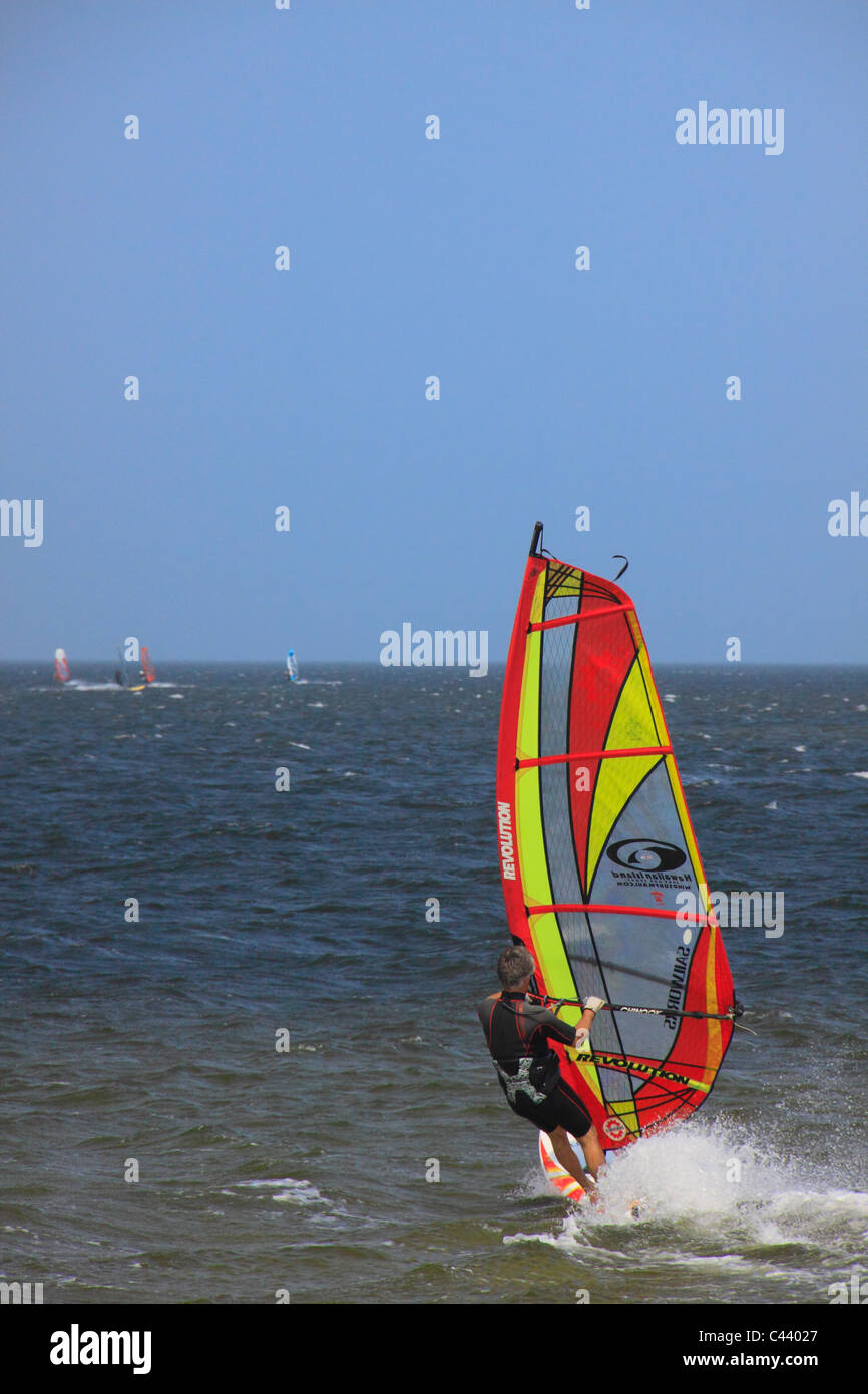 Wind Surfing, Pamlico Sound, Canadian Hole, Cape Hatteras National Seashore, Outer Banks, North Carolina, USA Stock Photo