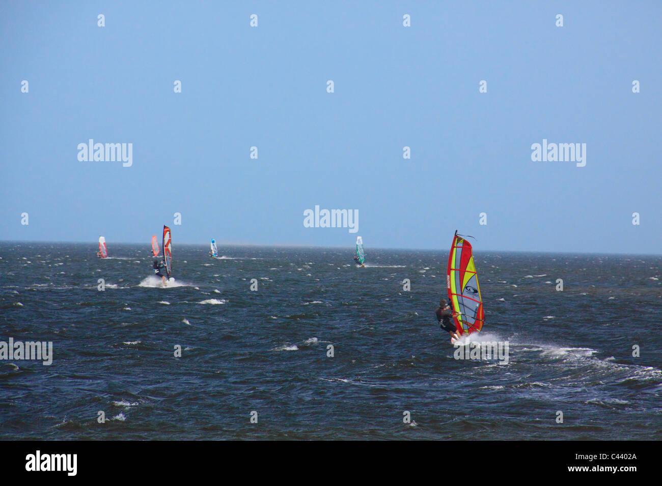 Wind Surfing, Pamlico Sound, Canadian Hole, Cape Hatteras National Seashore, Outer Banks, North Carolina, USA Stock Photo