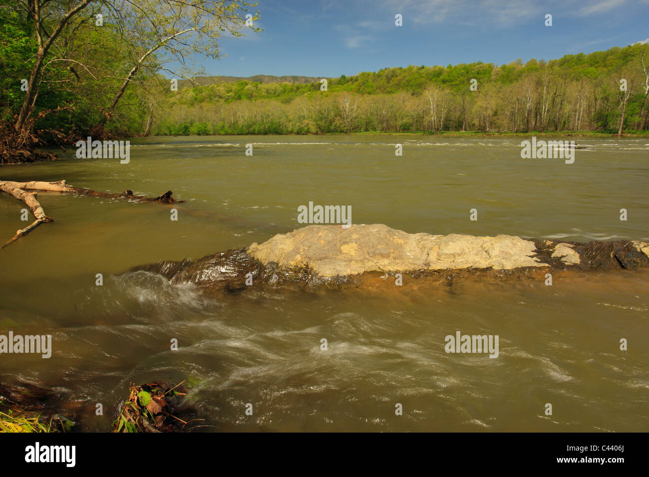 Receeding Floodwaters, Shenandoah River, Shenandoah River State Park, Front Royal, Virginia, USA Stock Photo