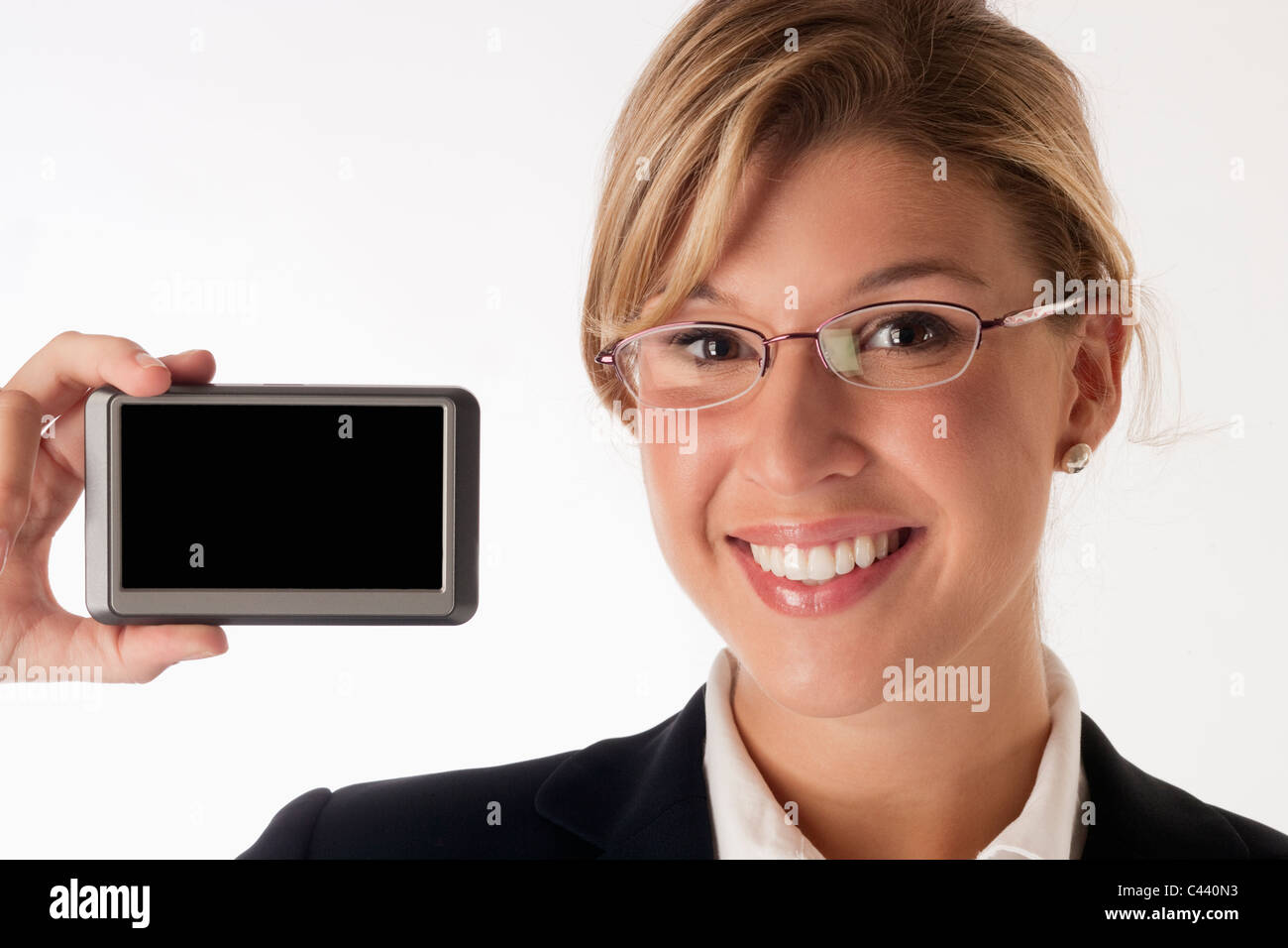 Your Ad goes here; copy space on hand-held visual screen device Stock Photo