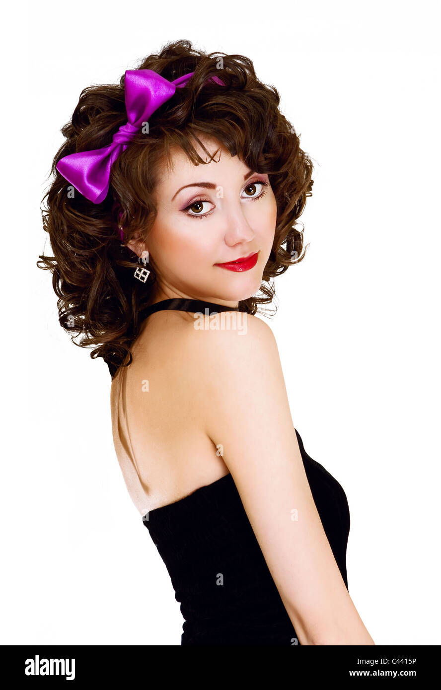 portrait of beautiful girl with bow on white background Stock Photo - Alamy