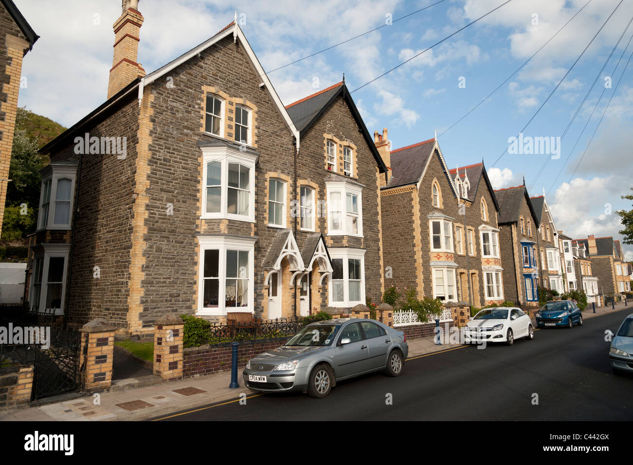 A row of Solidly built 1930's semi detached town houses in Aberystwyth, Ceredigion, Wales UK Stock Photo