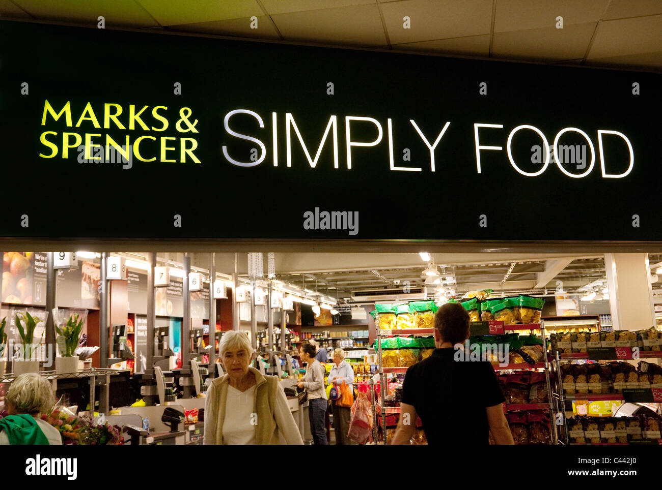 Marks and Spencer Simply Food foodhall store at Exeter motorway services, M5, Devon, Cornwall UK Stock Photo