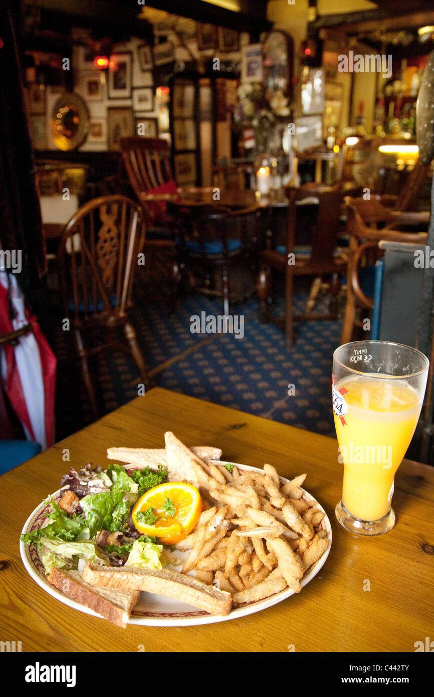 Traditional pub food lunch at the Nags Head pub, Usk, Gwent, Wales UK Stock Photo