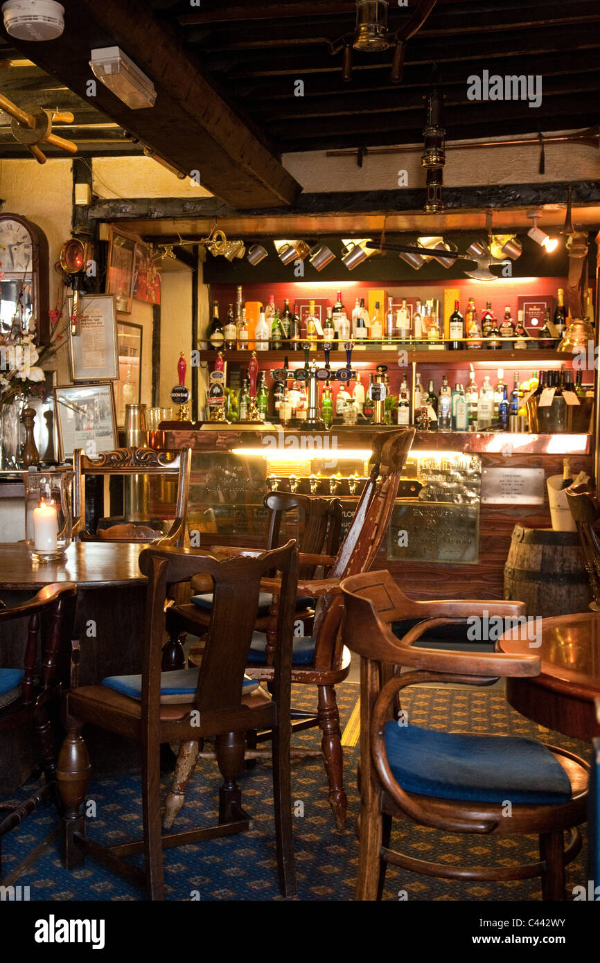 Empty traditional pub interior, The Nags Head, Usk, Gwent, Wales Stock Photo