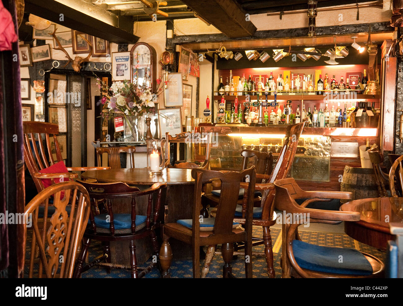 Empty traditional pub interior, The Nags Head pub, Usk, Gwent, Wales Stock Photo