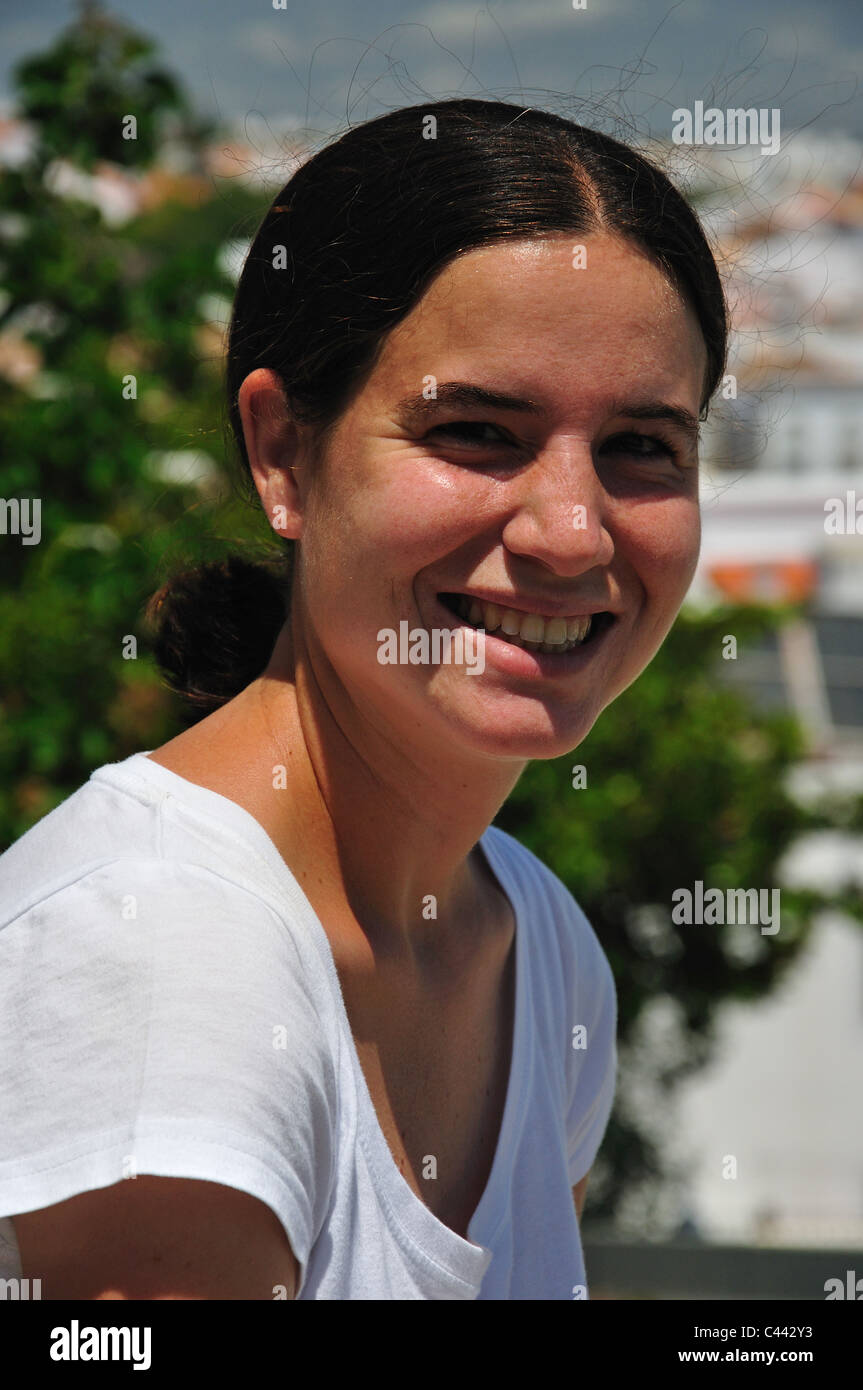Young Portugese woman, Tavira, Algarve Region, Portugal Stock Photo