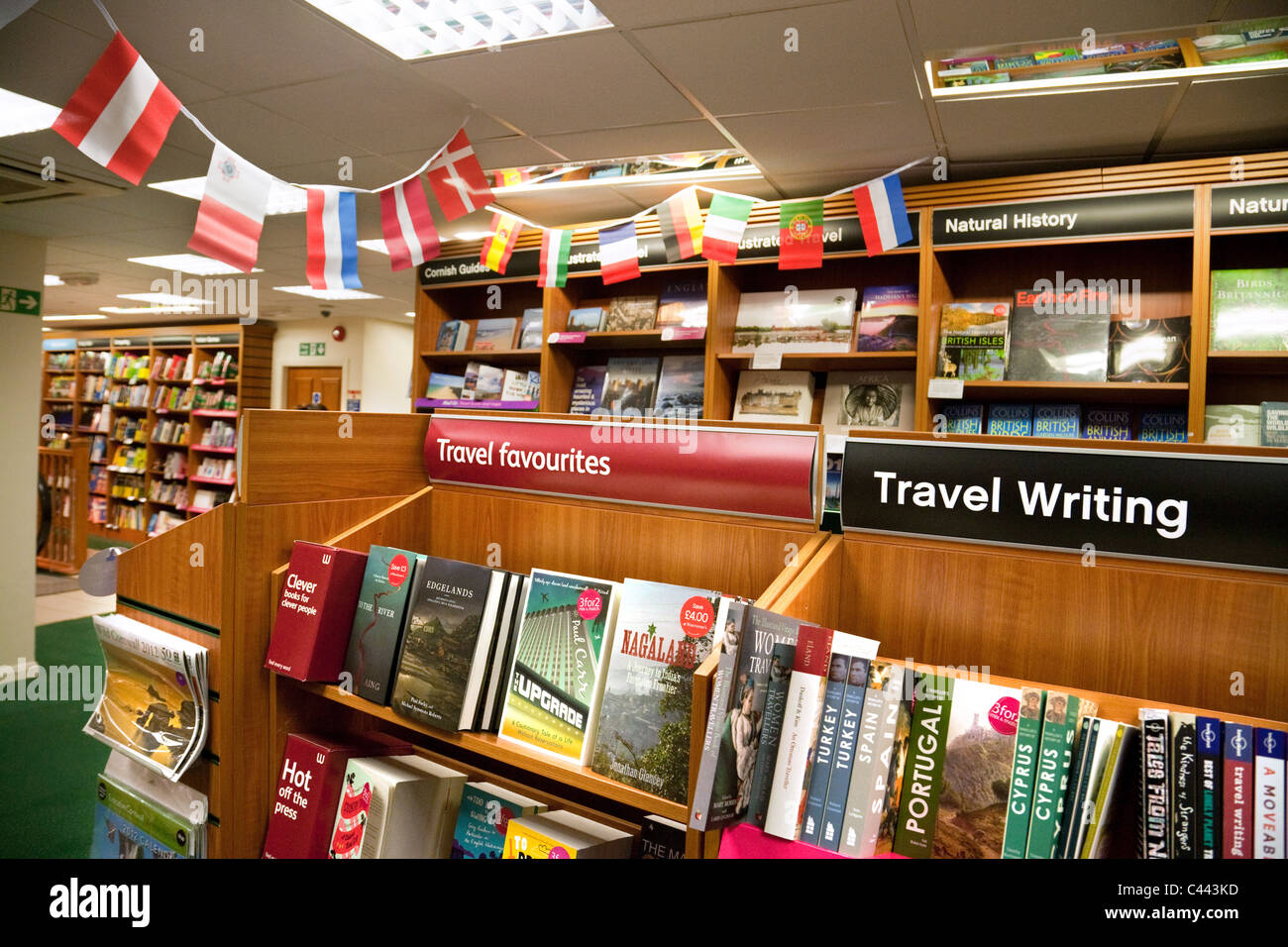 Travel books ection, Waterstones bookstore, truro Cornwall UK Stock