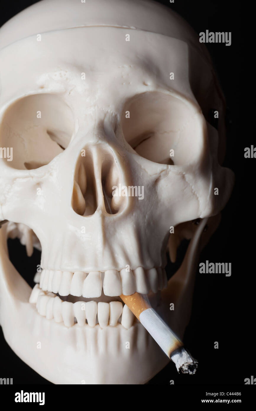 A skeleton smoking a cigarette Stock Photo