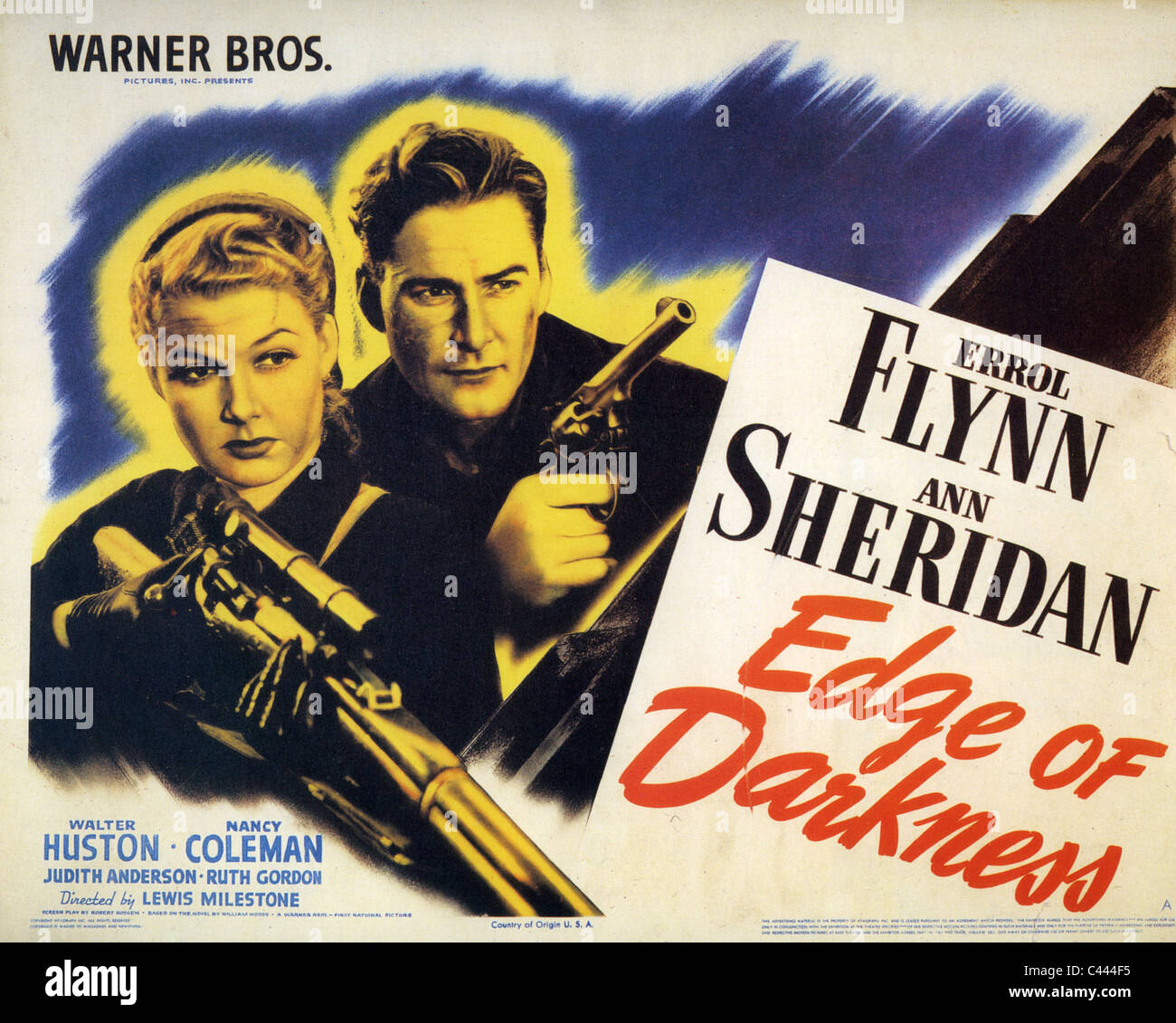 EDGE OF DARKNESS Poster for 1943 Warner Bros film with Errol Flynn and