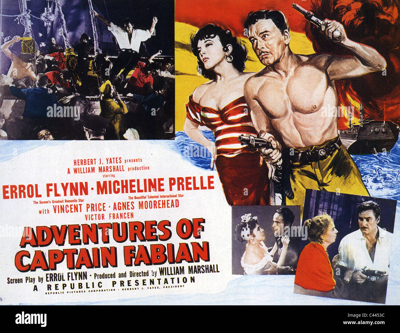 ADVENTURES OF CAPTAIN FABIAN Poster for 1951 Republic film with Errol Flynn and Micheline Prelle Stock Photo