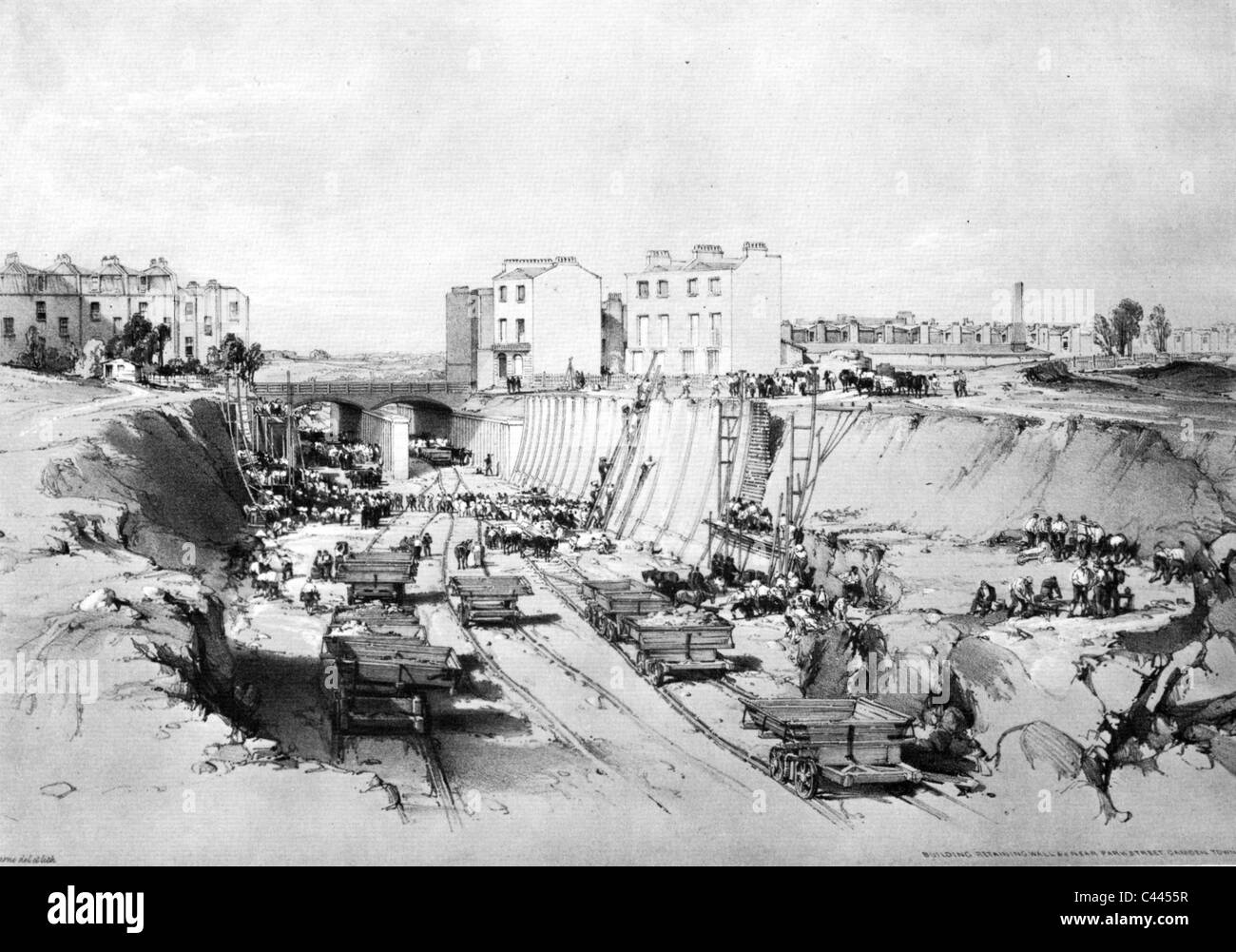 CAMDEN TOWN CUTTING on the London to Birmingham railway under construction in 1839 Stock Photo