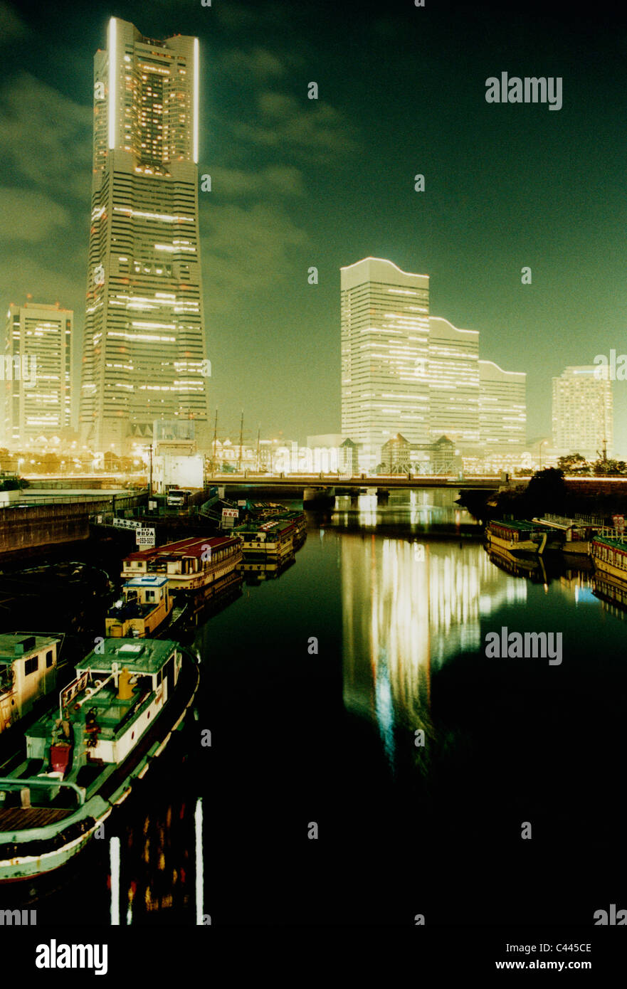 Harbor and cityscape at night, Yokohama, Japan Stock Photo