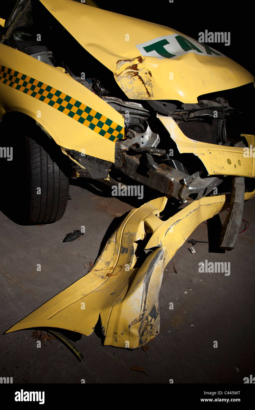 Taxi Defects Detail of a taxi wrecked in an accident Stock Photo - Alamy
