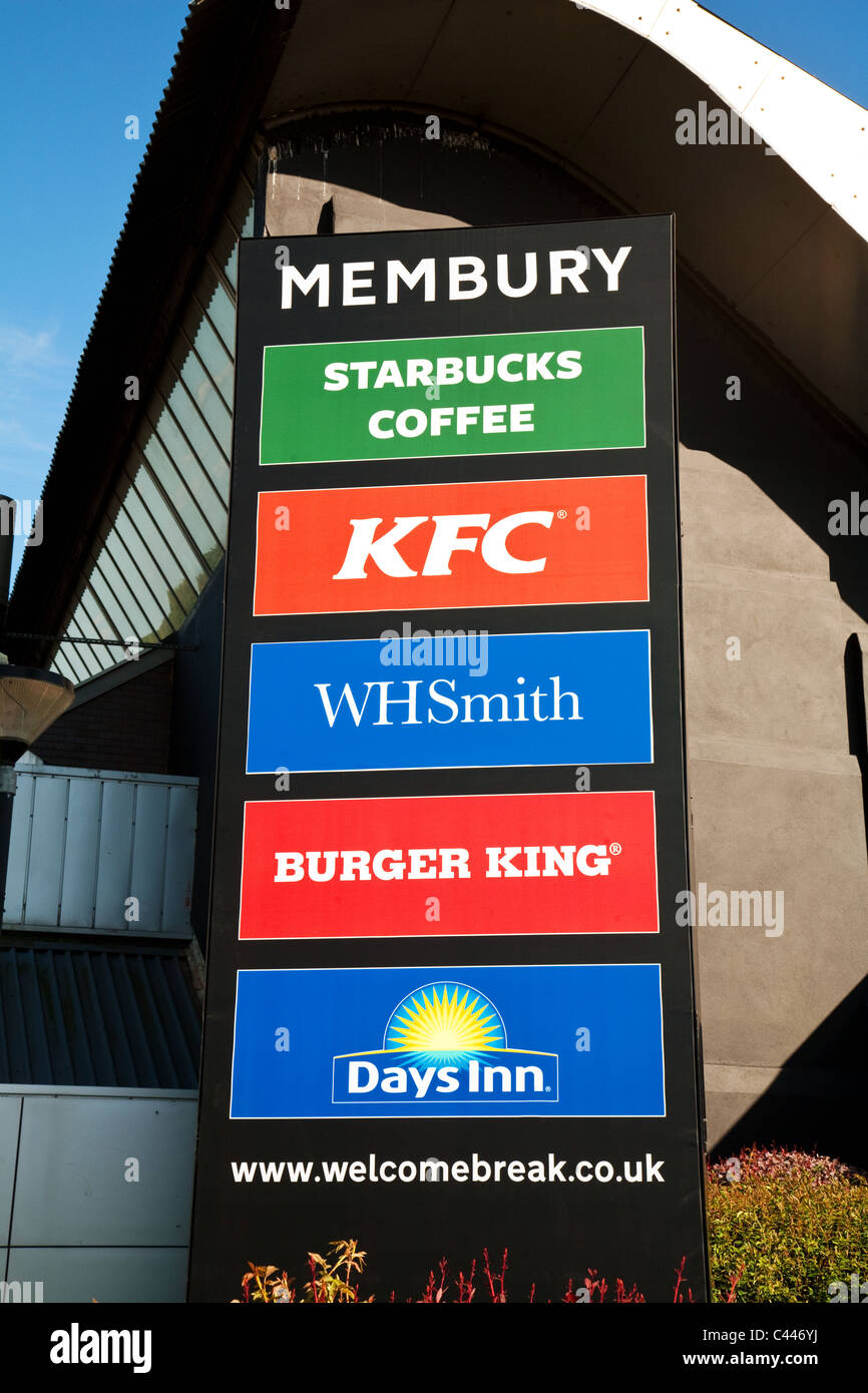 The sign at Membury motorway services, M4, Wiltshire UK Stock Photo