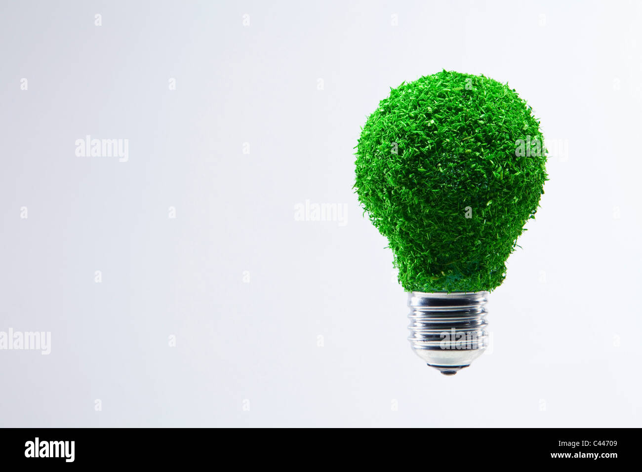 Energy saving light bulb covered in green grass Stock Photo