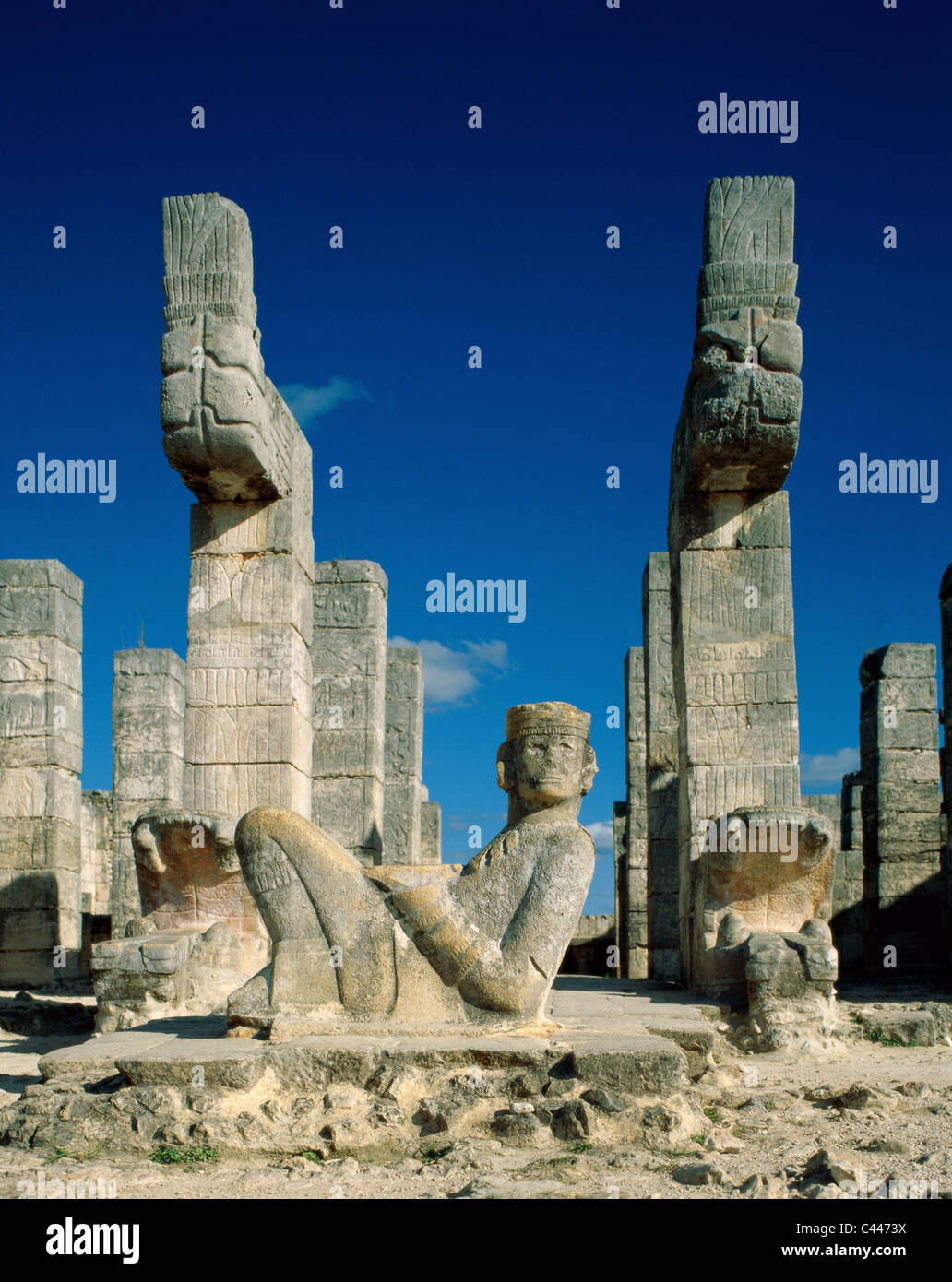 Chacmool, Chichen itza, Heritage, Holiday, Landmark, Mexico, Temple of the warriors, Tourism, Travel, Unesco, Vacation, World, Y Stock Photo