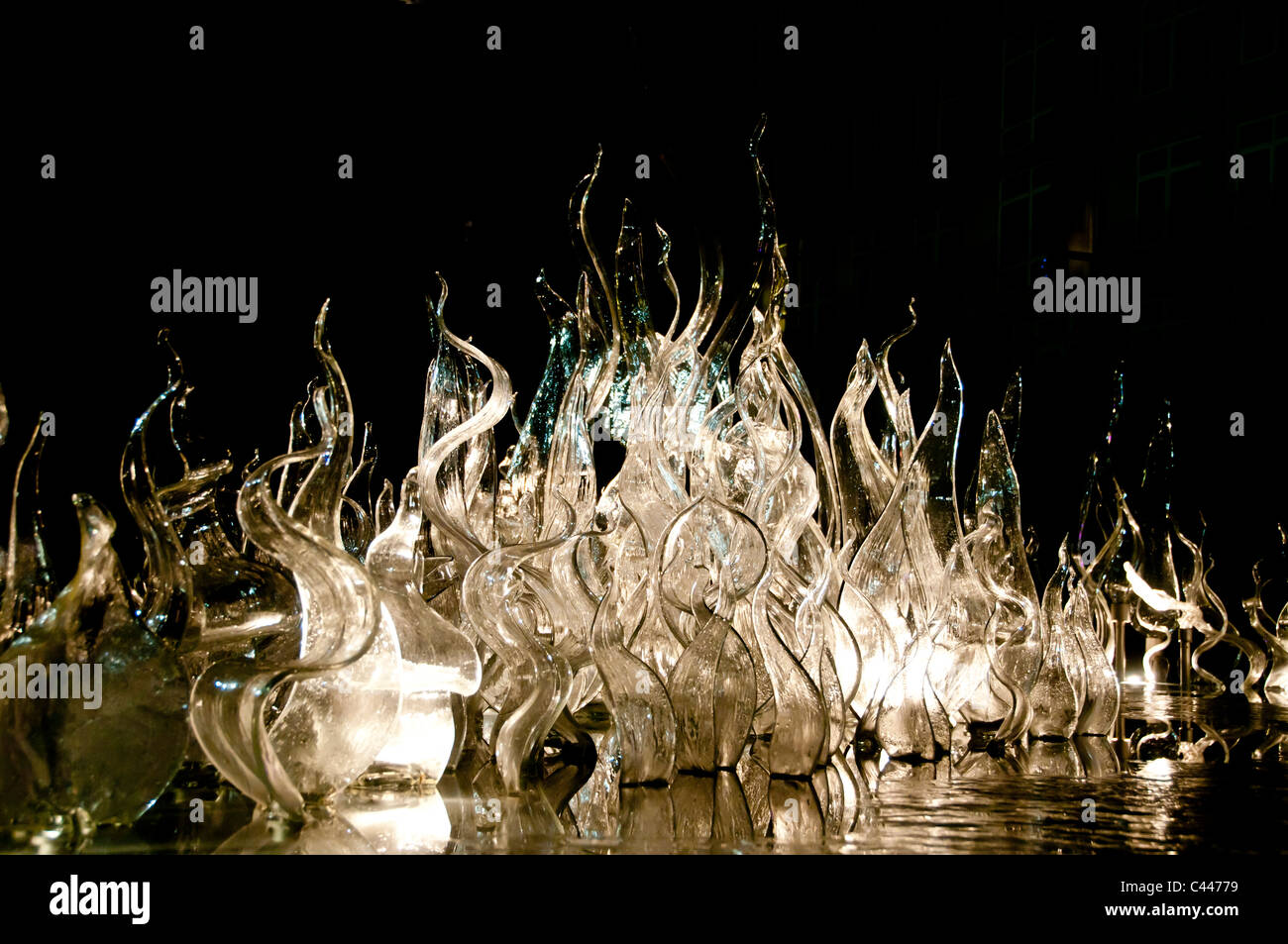 Museum of Glass, nighttime, Tacoma, Washington, sculptures, fountain, outdoors, night, dark Stock Photo