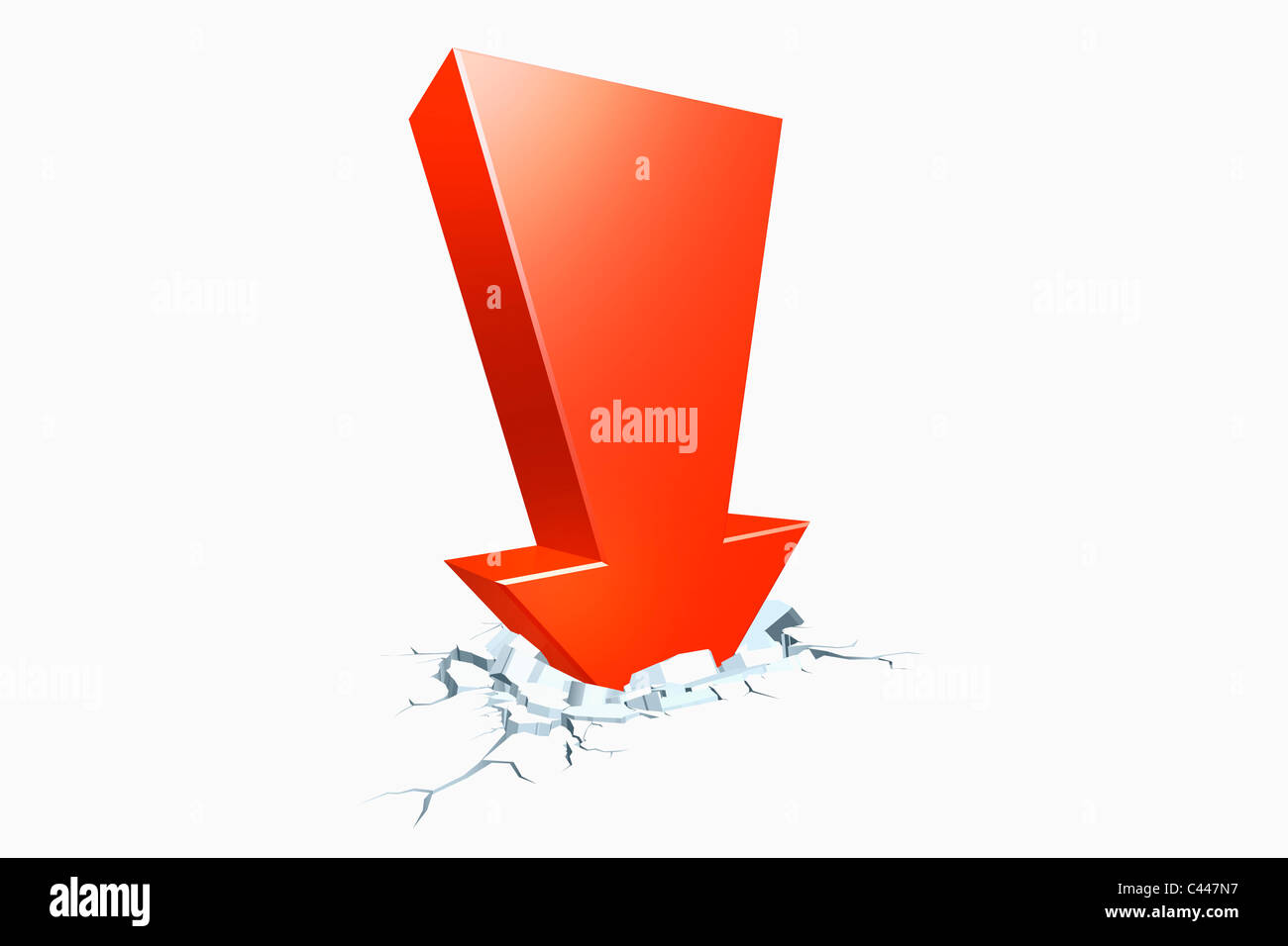 A fallen red arrow sinking into cracked concrete Stock Photo - Alamy
