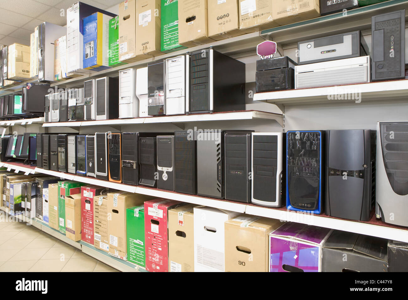 Hard drives for sale in an electronics store Stock Photo