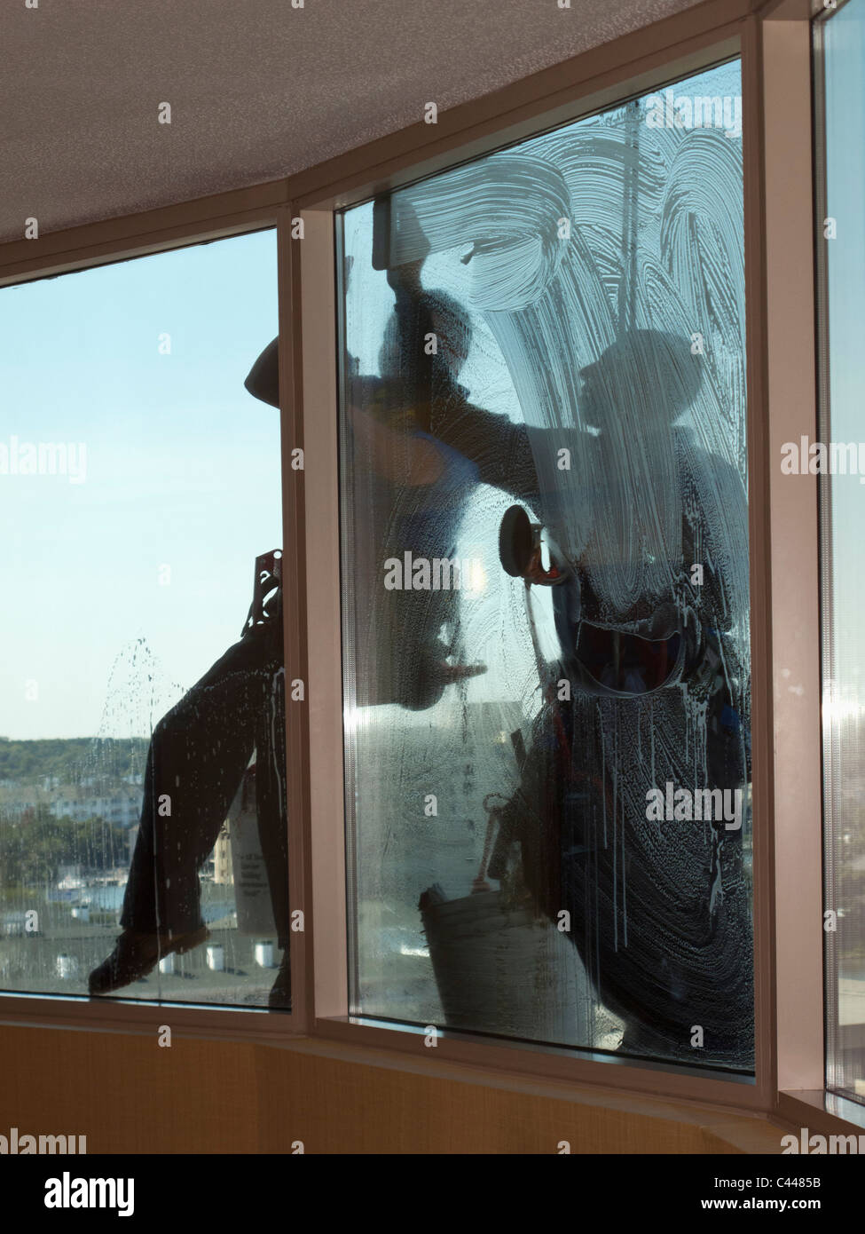 Two window washers at work Stock Photo Alamy
