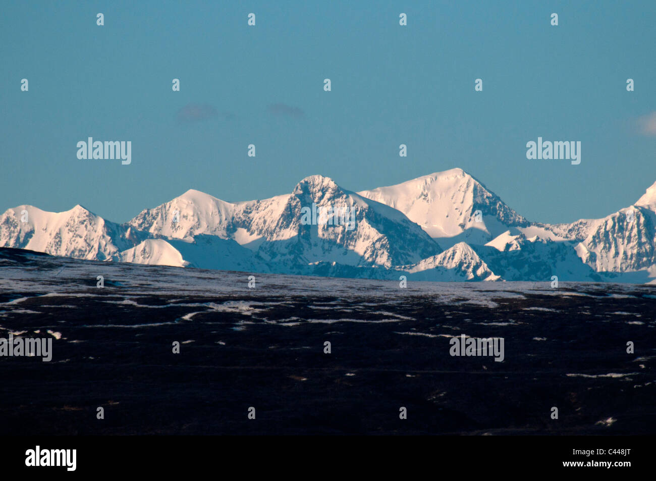 Alaska range, along Denali Highway, landscape, mountains, snow, USA, North America Stock Photo