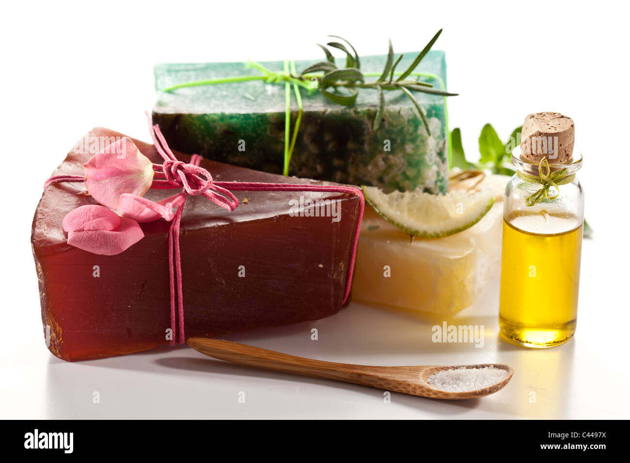 Pieces of natural soap with oil and herbs Stock Photo Alamy