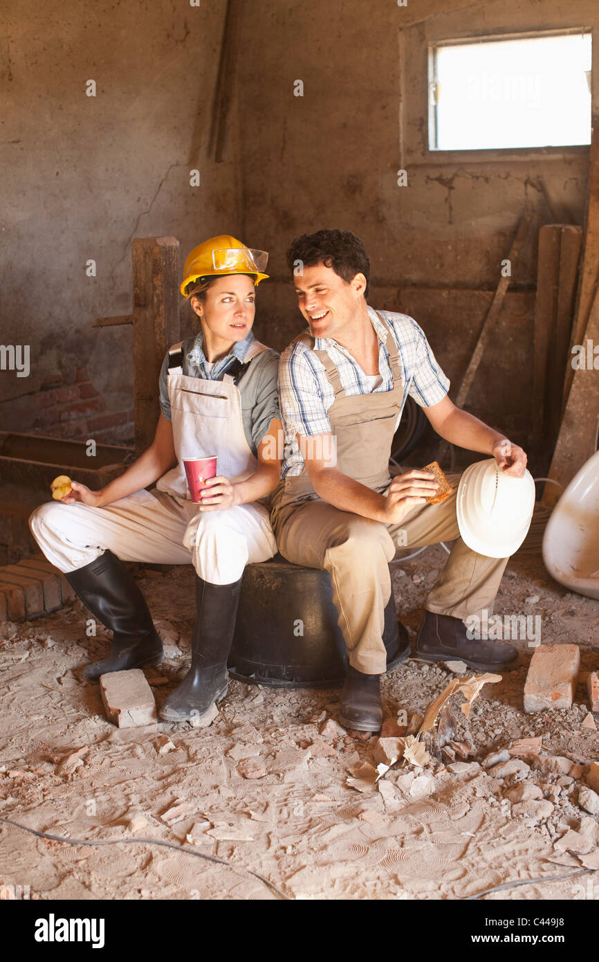 Two construction workers on their lunch break Stock Photo Alamy