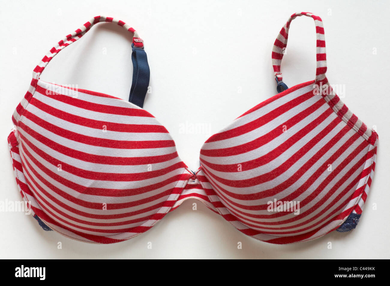 Large red and white striped bra isolated on white background Stock Photo -  Alamy