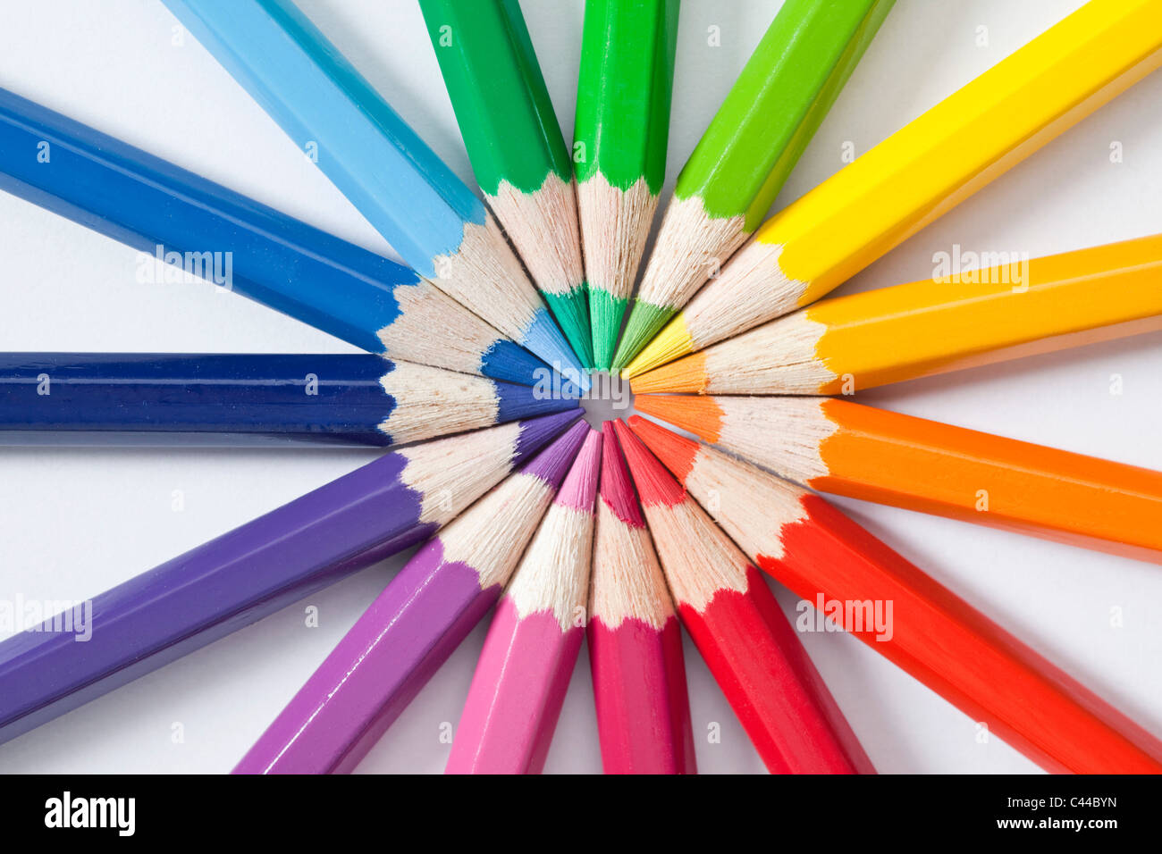 Circle pattern of colored pencils Stock Photo