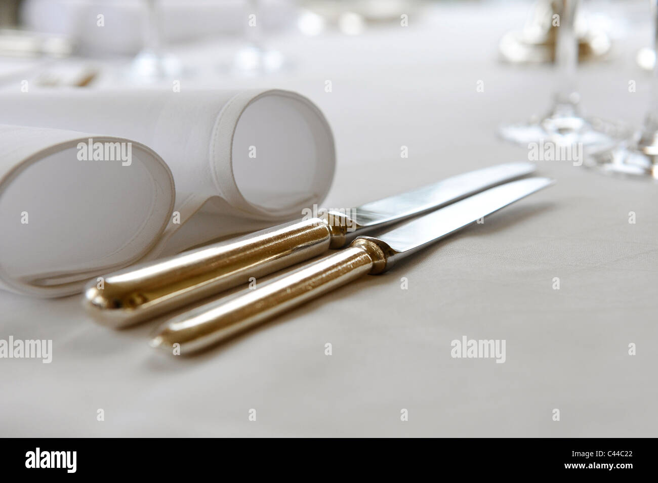 Silver knights at the restaurant Stock Photo