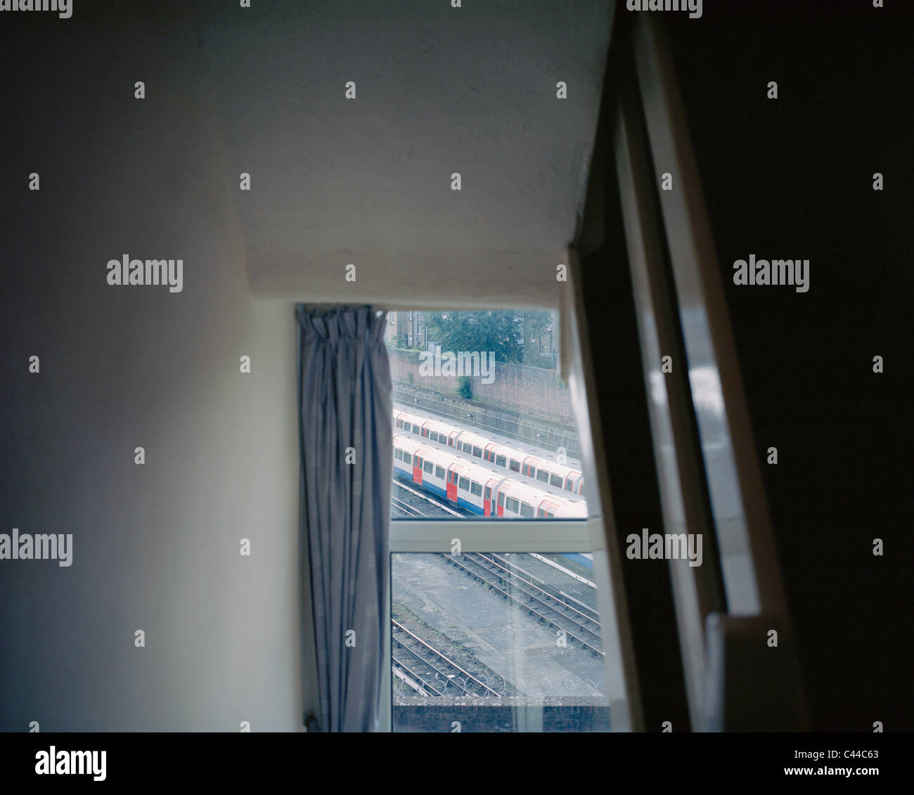 Trains through a window Stock Photo Alamy
