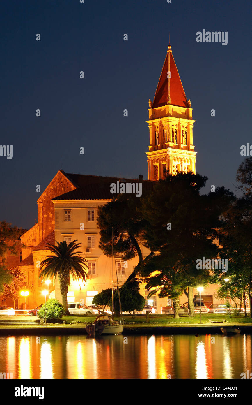 Illuminated Cathedral  of st. Lawrence in Trogir town Stock Photo