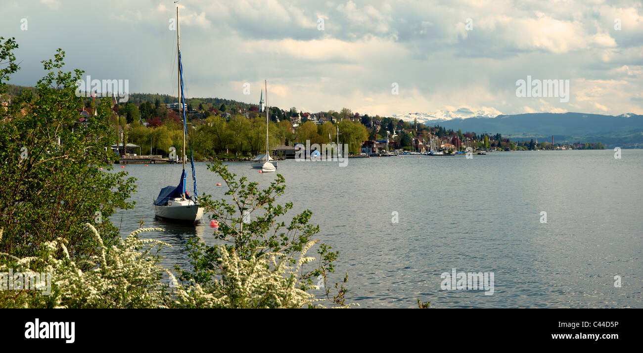 Flowers, spring, Gold Coast, church, Kusnacht, sailing ships, Zollikon