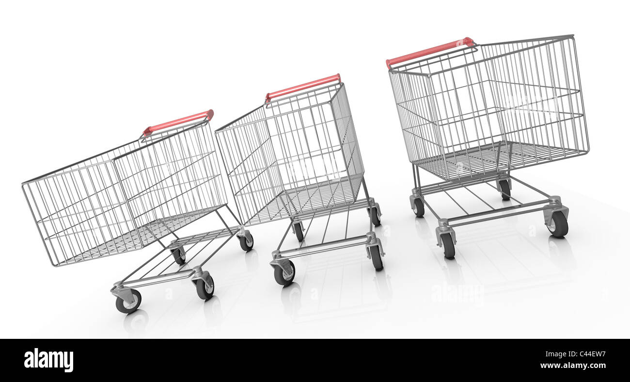 Three shopping carts, 3D rendered illustration Stock Photo Alamy