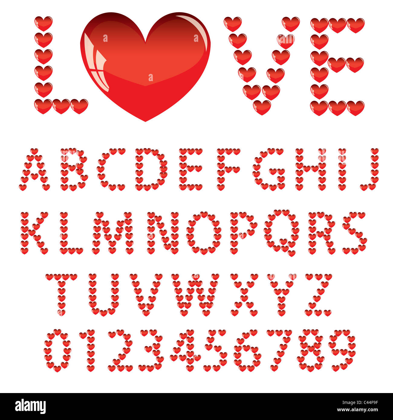 Love the alphabet with a heart letters and numbers Stock Photo - Alamy