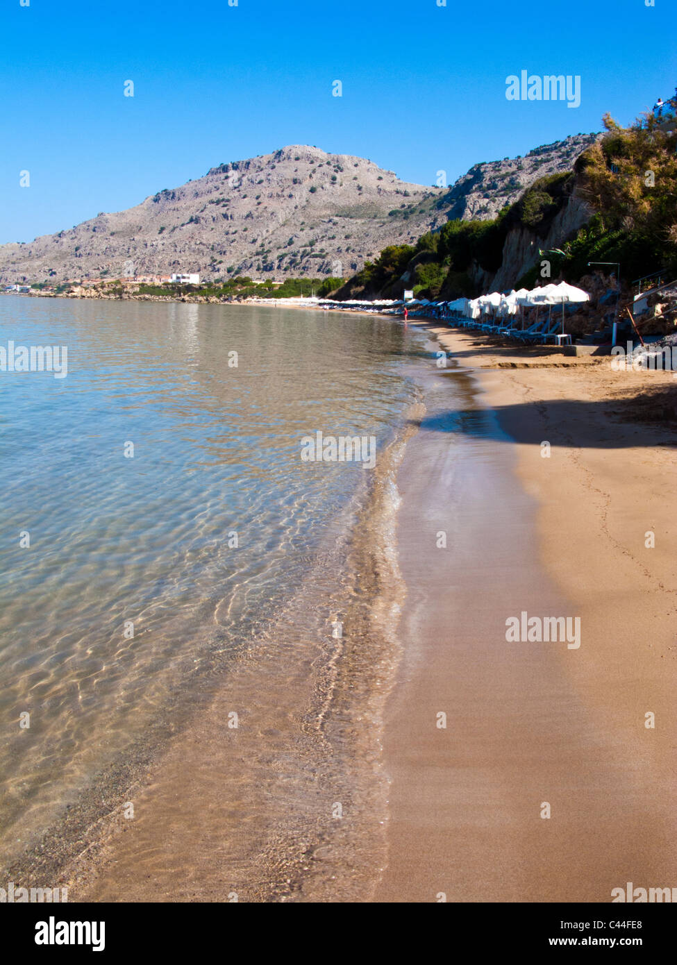 SELECTIVE FOCUS IMAGE OF SHALLOW SEA IN PEFKOS RHODES GREECE Stock Photo