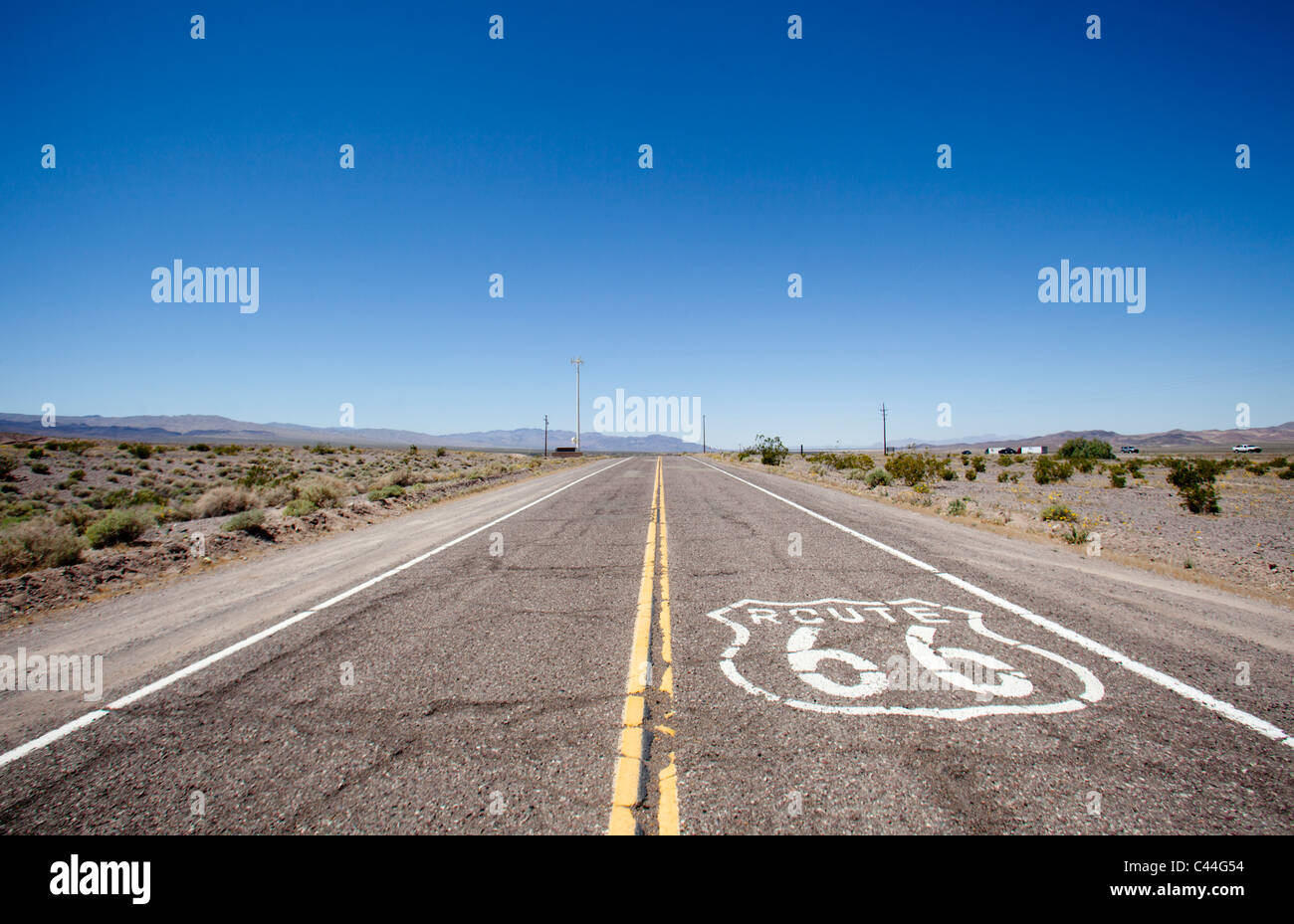 Route 66, historic highway that runs from Chicago, Illinois, covering over 2,400 miles, to Los Angeles, California. Stock Photo