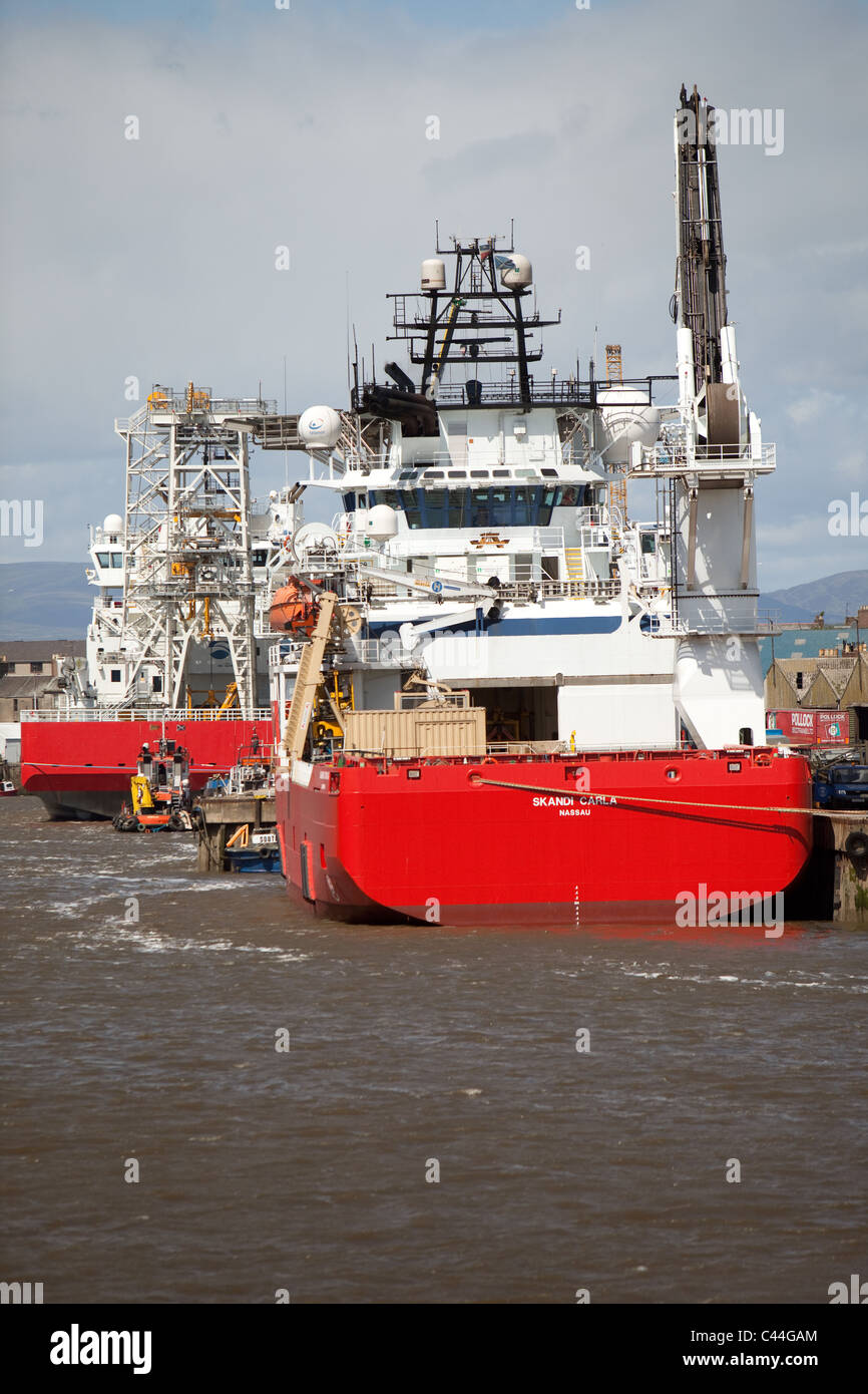 oil industry support vessels alongside Montrose Angus Scotland Stock Photo Alamy