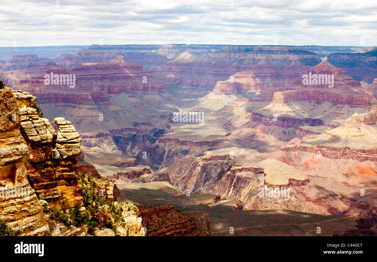 Grand Canyon with storm clouds building in a stormy sky seen from the ...
